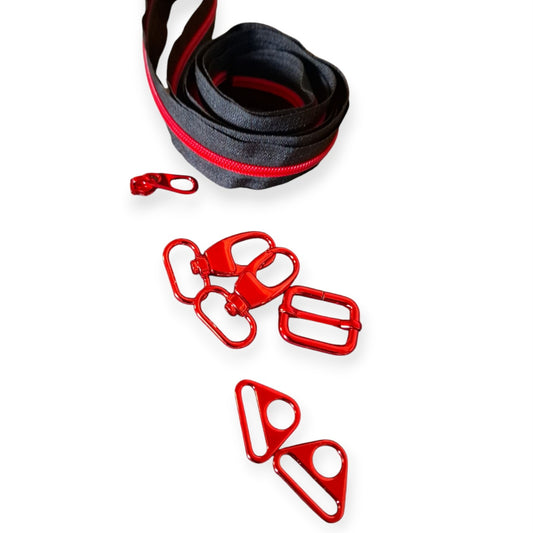 Endlos-Reißverschluss 5mm rot schwarz Set