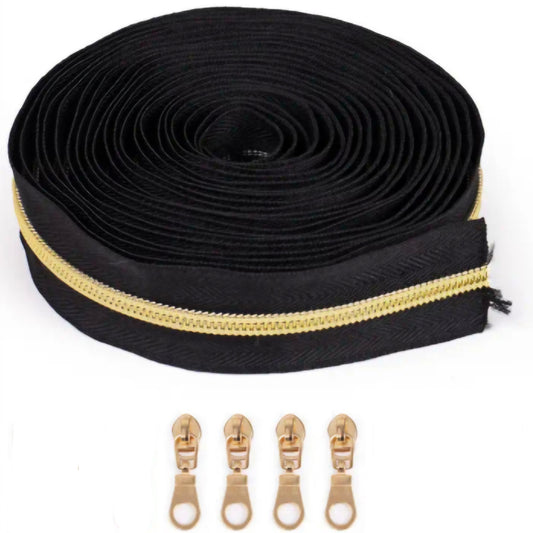 Endlos-Reißverschluss 4.5m, 5mm gold schwarz